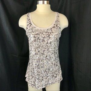 Express White sequined sheer embellished tank top Small